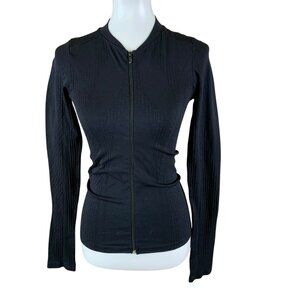 Nux Black Seamless‎ Zip Sweater Small Fitted Athleisure Textured Long Sleeve